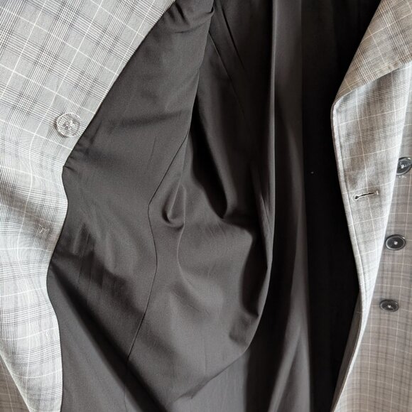 Elie Tahari Plaid Double Breasted Trench Coat Size Large Grey Preppy Classic - Picture 10 of 16